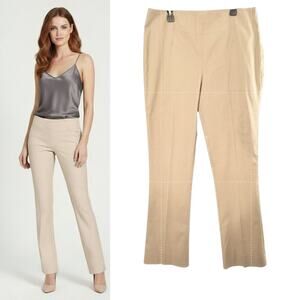 Boston Proper Pants Wmn's 10L Tan Side-Zip Flat-Front Straight Career Casual
